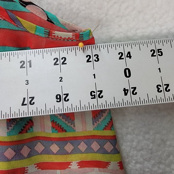 BCBGMaxazria Chiffon Collar Tribal Colorful Sheer Hi Low Western Boho Tunic Top - Picture 5 of 11